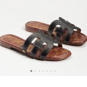 NEW Sam Edelman Bay Black Leather Slide Sandal, Size 8.5, MSRP $100